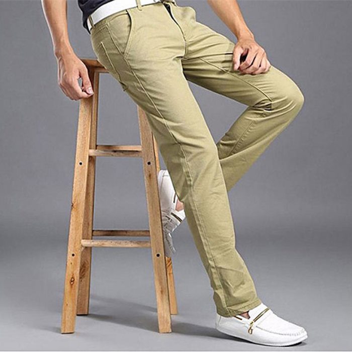 Khaki chino trousers, slim fit