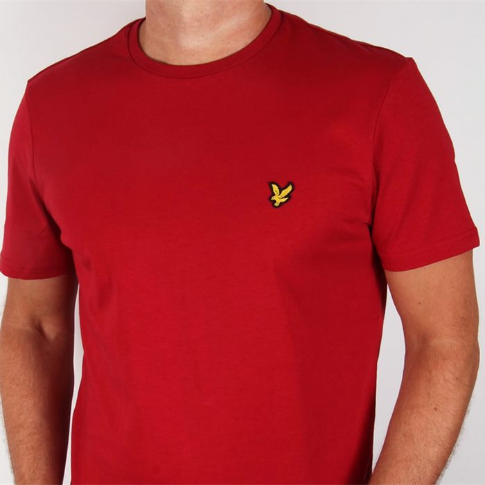Red short-sleeve cotton t-shirt with embroidered chest logo