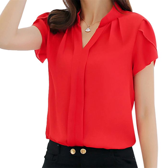 Ladies' woven blouse in red with flutter sleeves