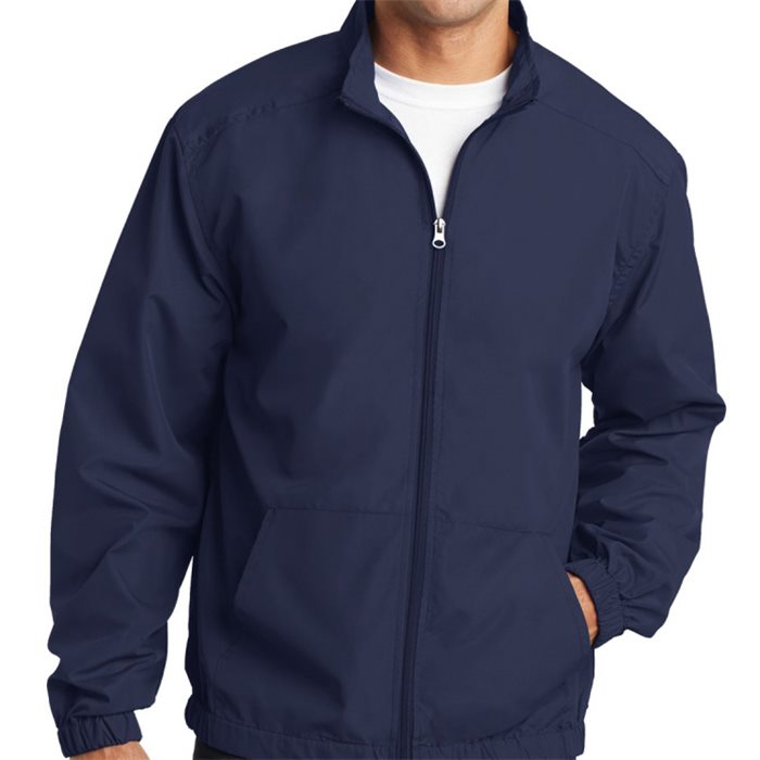 Navy light zip jacket with stand collar