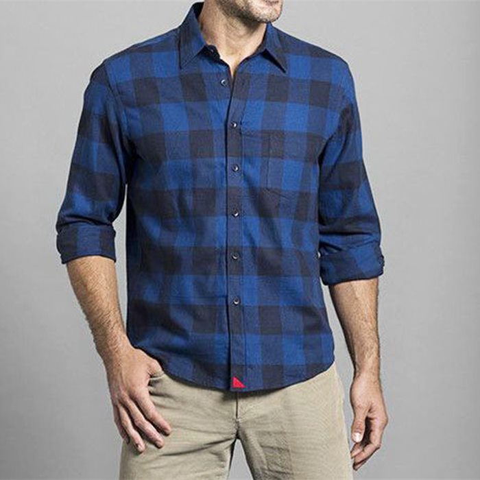 Men's casual check shirt in blue and navy buffalo plaid