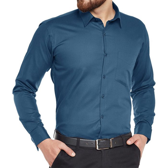 Men's formal shirt in teal, long sleeve with chest pocket