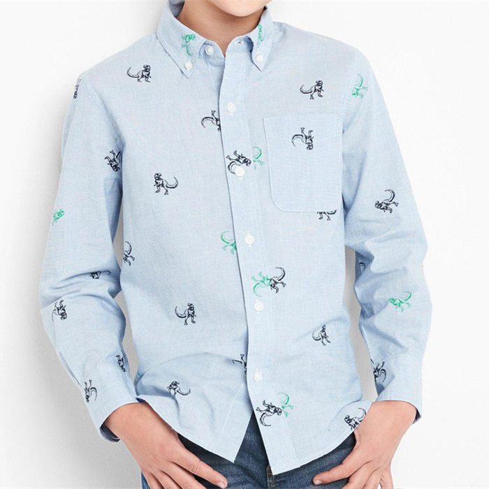 Light blue printed oxford shirt with button-down collar